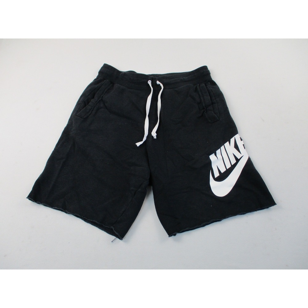 Nike Sweat Shorts Mens S Black Sportswear Graphic Logo Raw Hem Relaxed Fit